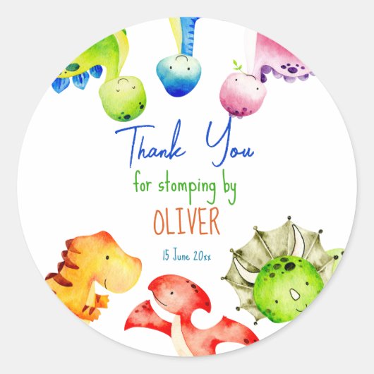Colorful dinosaur-verjaardagsfeestje gepersonalise ronde sticker (Voorkant)