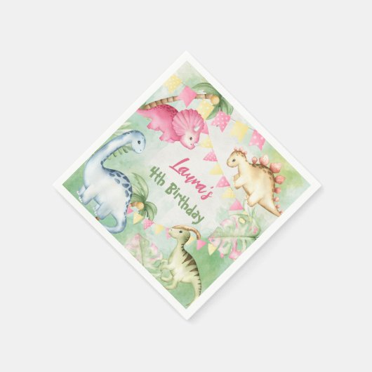 Colorful dinosaur verjaardagsfeestje gepersonalise servet (Hoek)