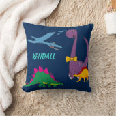 Colorful Dinosaurs Child's Name Navy Sierkussen (Deken)