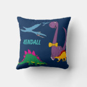 Colorful Dinosaurs Child's Name Navy Sierkussen (Achterkant)