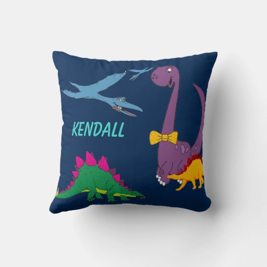 Colorful Dinosaurs Child's Name Navy Sierkussen (Achterkant)