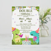 Colorful Dinosaurs Kids Joint Birthday Invitation Kaart (Staand voorkant)