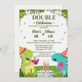 Colorful Dinosaurs Kids Joint Birthday Invitation Kaart (Voorkant / Achterkant)