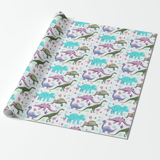 Colorful Dinosaurs Mania Cadeaupapier (Uitgerold)