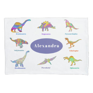 Colorful Dinosaurs met namen Pattern paars Kussensloop