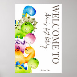 Colorful dinosaurs party gepersonaliseerd welkomst poster