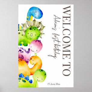 Colorful dinosaurs party gepersonaliseerd welkomst poster