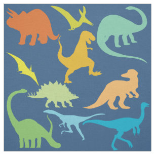 Colorful Dinosaurs Pattern   Blauw Stof