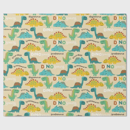 Colorful Dinosaurs Pattern Cadeaupapier (Vlak)