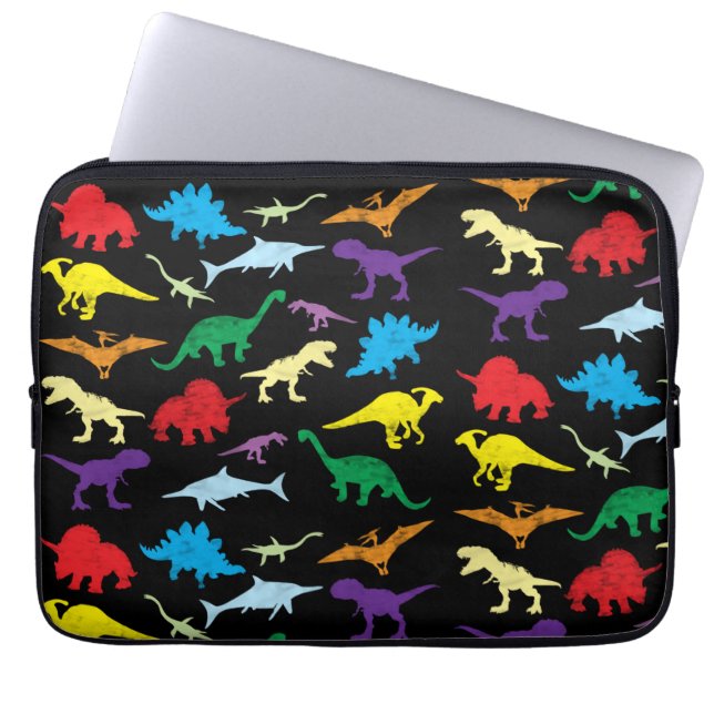 Colorful Dinosaurs Waterverf Kinder Patroon Laptop Sleeve (Voorkant)