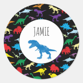Colorful Dinosaurs Waterverf Kinder Patroon Ronde Sticker