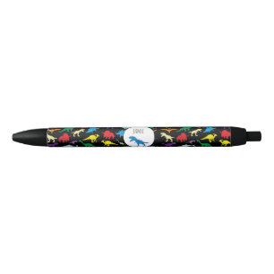 Colorful Dinosaurs Waterverf Kinder Patroon Zwarte Inkt Pen