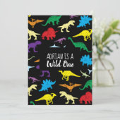 Colorful Dinosaurs Wild One Kids Birthday Kaart (Staand voorkant)