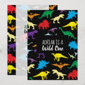 Colorful Dinosaurs Wild One Kids Birthday Kaart (Voorkant / Achterkant)