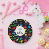 Colorful Dinosaurs Wild One Kids Birthday Papieren Bordje (Feest)