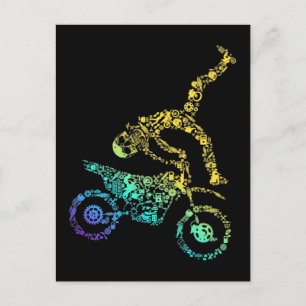 Colorful Dirt Bike Rider Skull Motocross Briefkaart