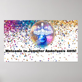 Colorful Disco Bowling 1985 40th Birthday Party Poster