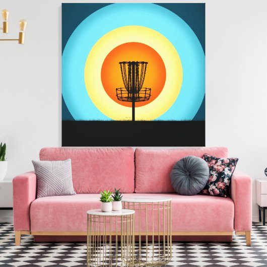 Colorful Disk Golf Basket Canvas Afdruk (Insitu (Woonkamer))