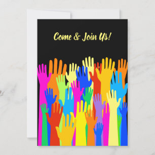 Colorful Diverse Group Community of Raised Hands Kaart