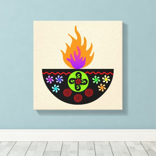 Colorful Diwali Lamp Diya Canvas Afdruk (Insitu (Houten vloer))