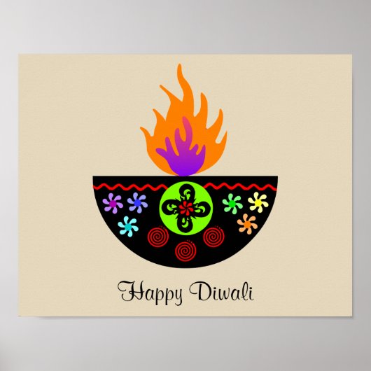 Colorful Diwali Lamp Diya Poster (Voorkant)