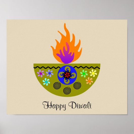 Colorful Diwali Lamp Diya Poster (Voorkant)