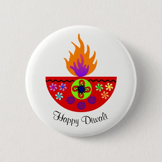 Colorful Diwali Lamp Diya Ronde Button 5,7 Cm (Voorkant)