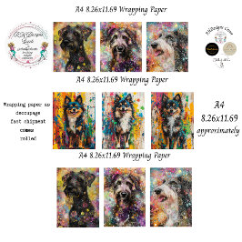 Colorful Dog Abstract A4 Wrapping Paper Decoupage 