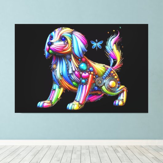 Colorful Dog Canvas Afdruk (Insitu (Houten vloer))
