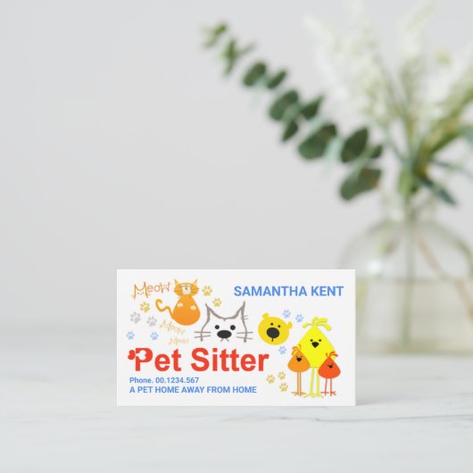 Colorful Dog Cat Bird Pet Care Visitekaartje (Staand voorkant)