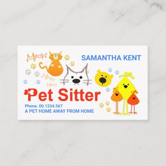 Colorful Dog Cat Bird Pet Care Visitekaartje (Voorkant)