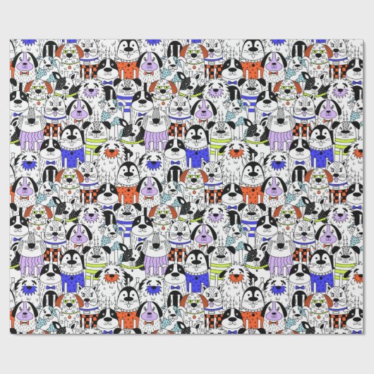 Colorful Dog Crowd Pattern Cadeaupapier (Vlak)