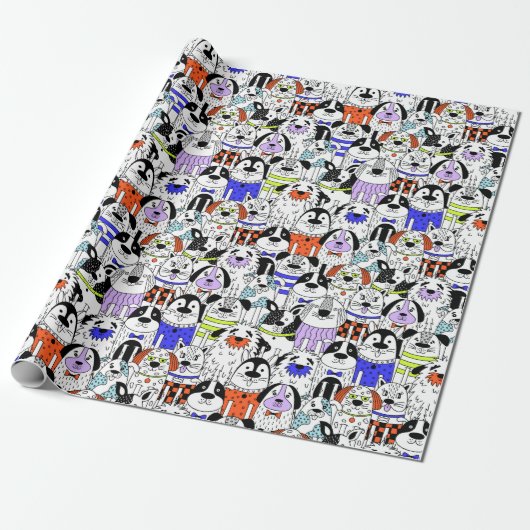 Colorful Dog Crowd Pattern Cadeaupapier (Uitgerold)