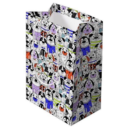 Colorful Dog Crowd Pattern Medium Cadeauzakje (Achterkant Gekanteld)