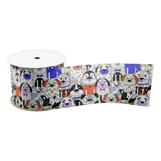 Colorful Dog Crowd Pattern Medium Gift Bag Satijnen Lint (Spoel)