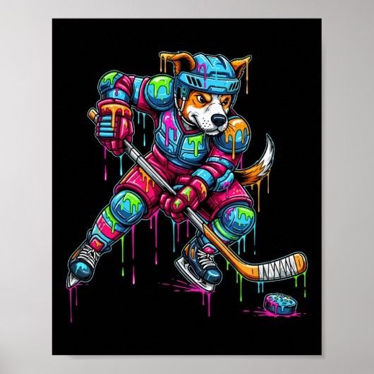 Colorful Dog Hockey Ice Cream Drip Player Poster (Voorkant)