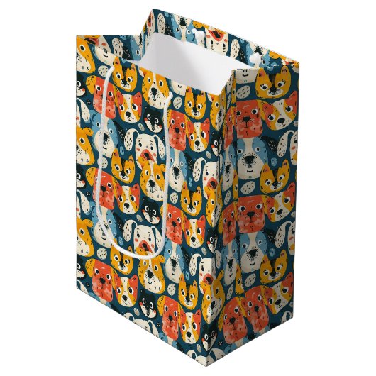 Colorful Dog Pattern Medium Cadeauzakje (Voorkant Gekanteld)
