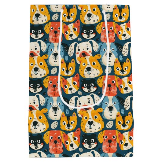 Colorful Dog Pattern Medium Cadeauzakje (Achterkant)