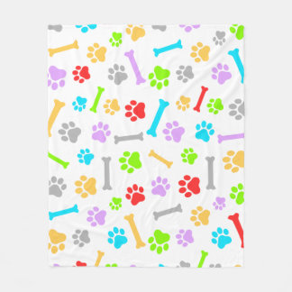 Colorful Dog Paw & Bones Seamless Pattern Fleece Deken