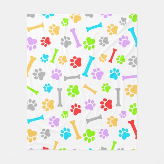 Colorful Dog Paw & Bones Seamless Pattern Fleece Deken (Voorkant)