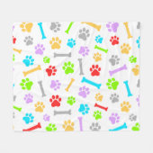 Colorful Dog Paw & Bones Seamless Pattern Fleece Deken (Voorkant (Horizontaal))