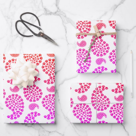 Colorful Dog Paw Print Patroon Inpakpapier Vel (Voorkant)