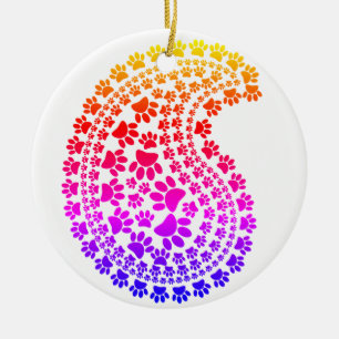 Colorful Dog Paw Print Patroon Keramisch Ornament