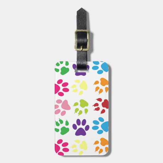 Colorful Dog Paws Bagagelabel (Voorkant verticaal)