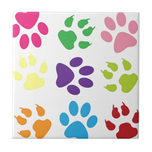 Colorful Dog Paws Tegeltje (Voorkant)