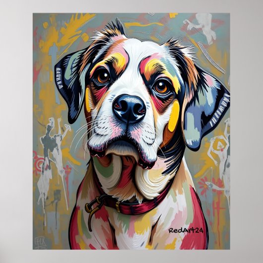 Colorful Dog Portrait – Vibrant Abstract Pet Art Poster (Voorkant)