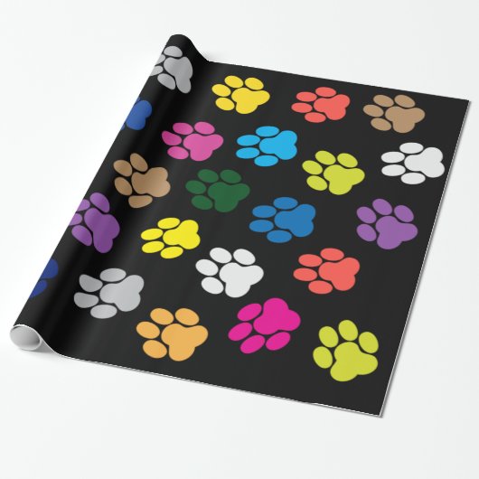 Colorful Dog Puppy Paws Cadeaupapier (Uitgerold)