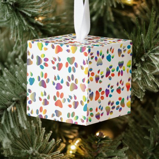 Colorful Doggie Paws Cube Ornament (Boom)