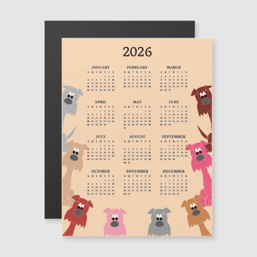 Colorful Dogs 2026 Calendar Magnetic Card (Voorkant / Achterkant)