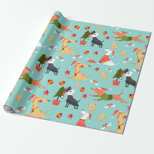 Colorful Dogs-kerstpatroon Cadeaupapier (Uitgerold)
